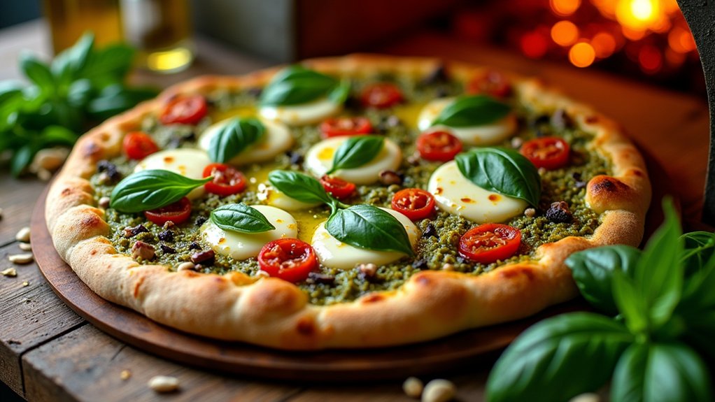 pesto pizza with fresh toppings