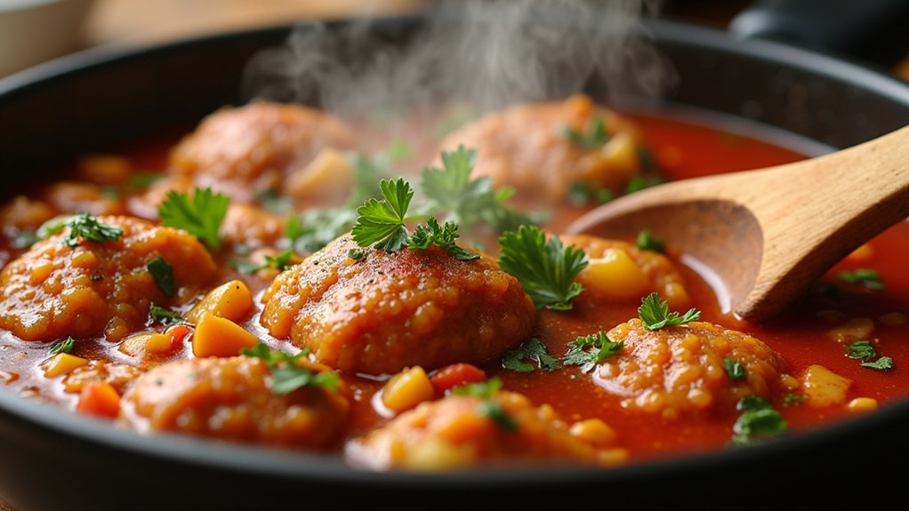 add ground meat carefully