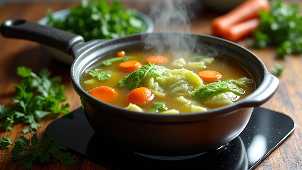 add vegetable broth carefully