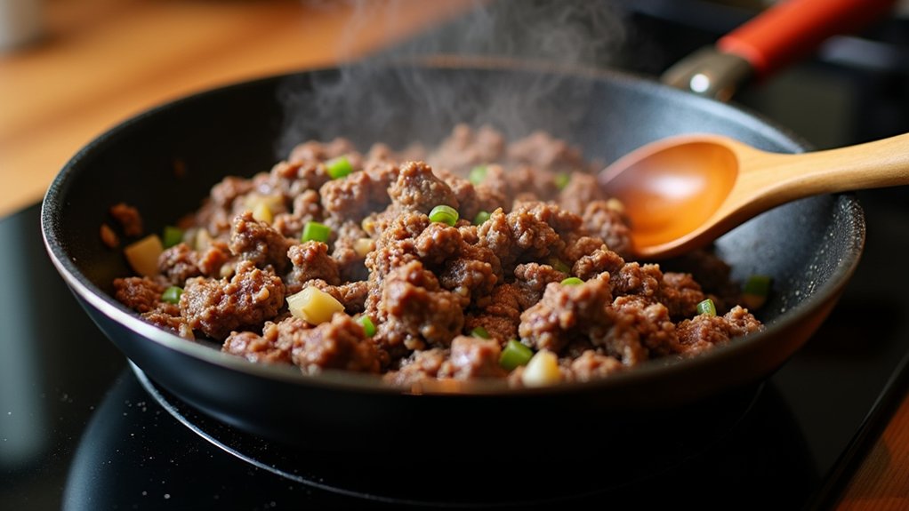 brown ground beef thoroughly