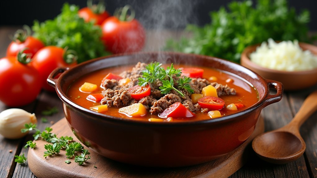 browning beef adding vegetables