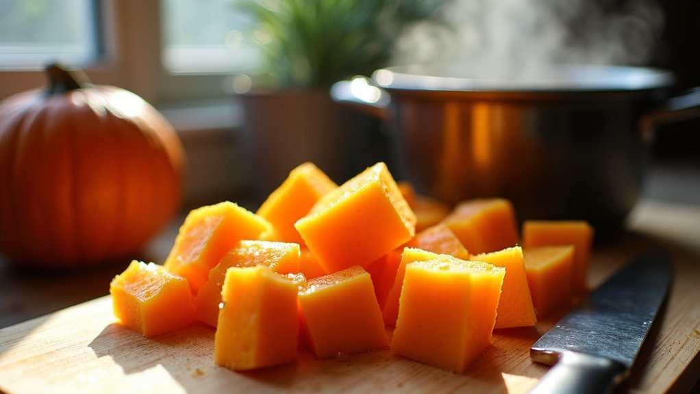 chop fresh pumpkin cubes