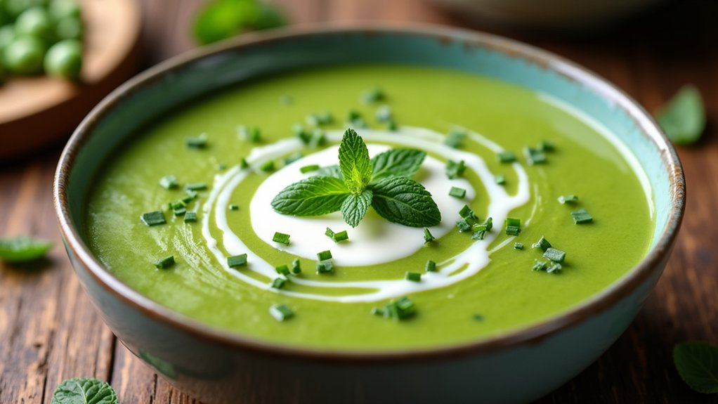 garnish pea soup with herbs
