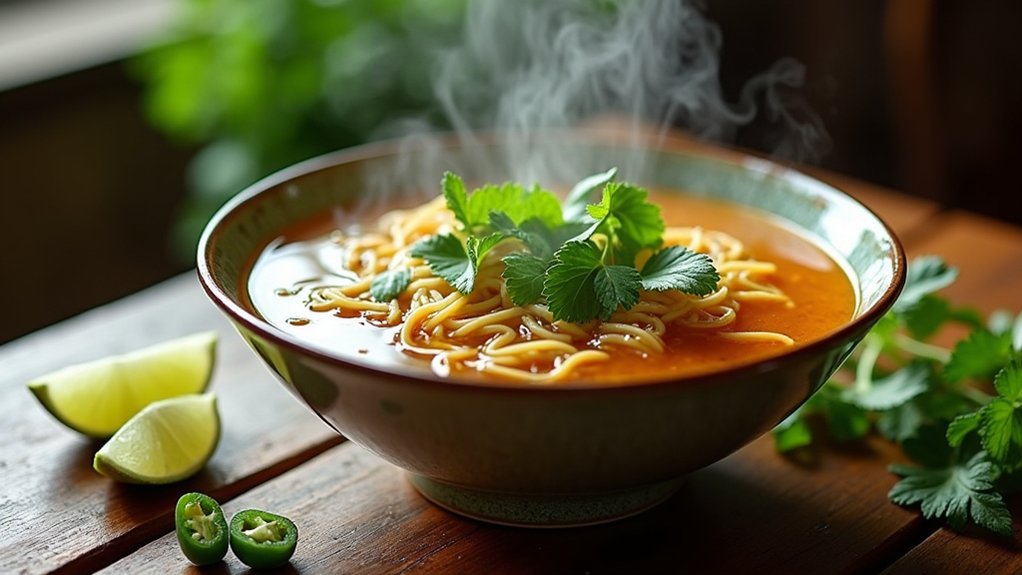 garnish pho with fresh herbs