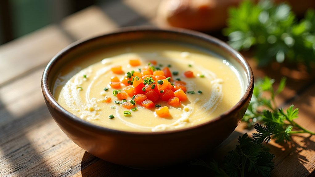 garnish soup with fresh herbs