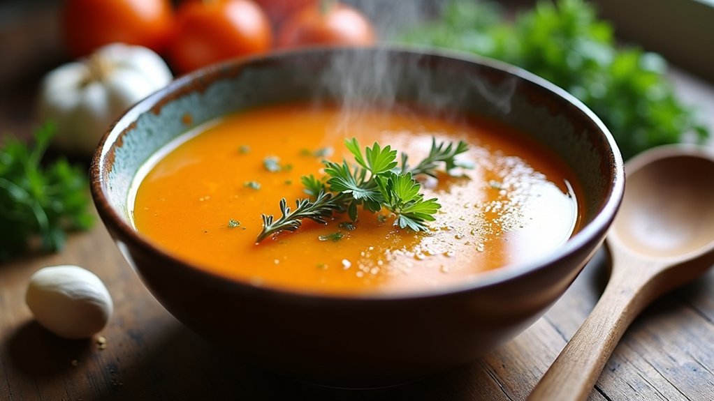 garnish soup with fresh herbs