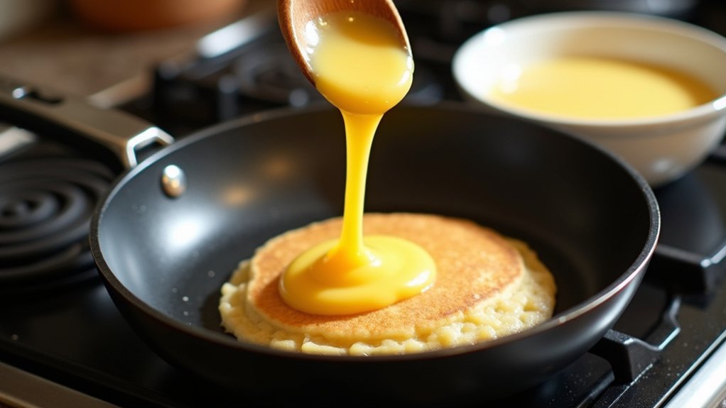 pour batter with care