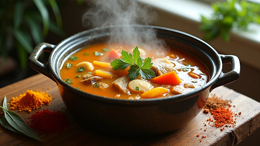 simmer broth with spices