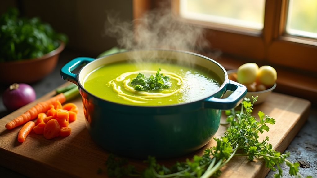 simmer peas in broth