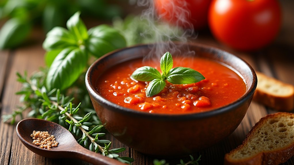 simmer soup with herbs