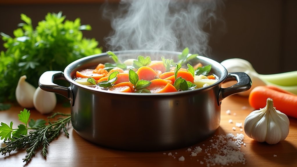simmer vegetables in broth