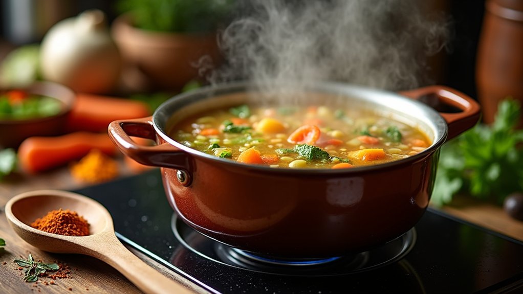 simmer vegetables in broth