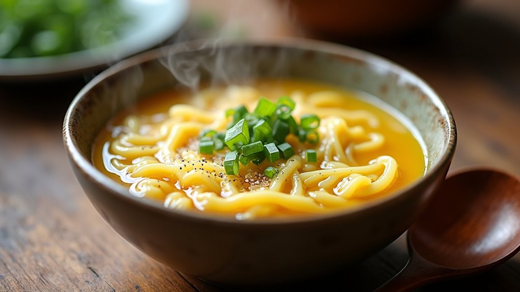 whisk eggs add broth